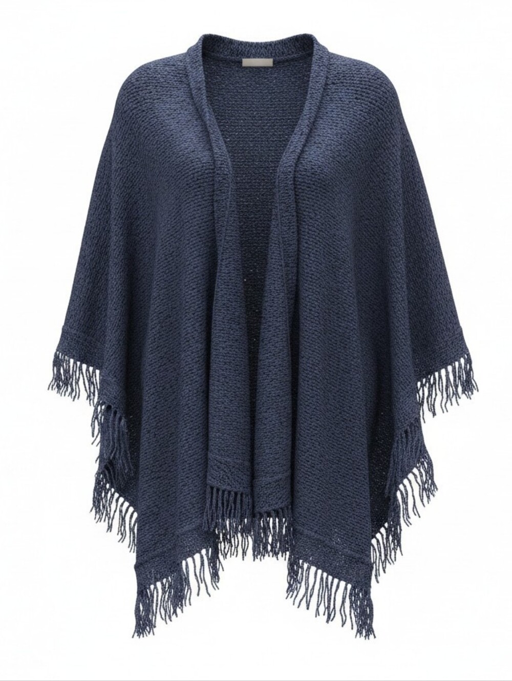 ALPACA WAREHOUSE | Deep Navy Blue Wool Warm Winter Fringed Cape‎ Cardigan | OS